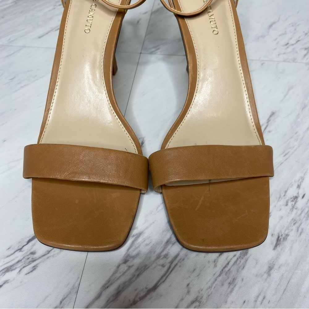 Vince Camuto Enella Square Toe Brown Leather Heel Sandal 7 1/2 M - Picture 9 of 12